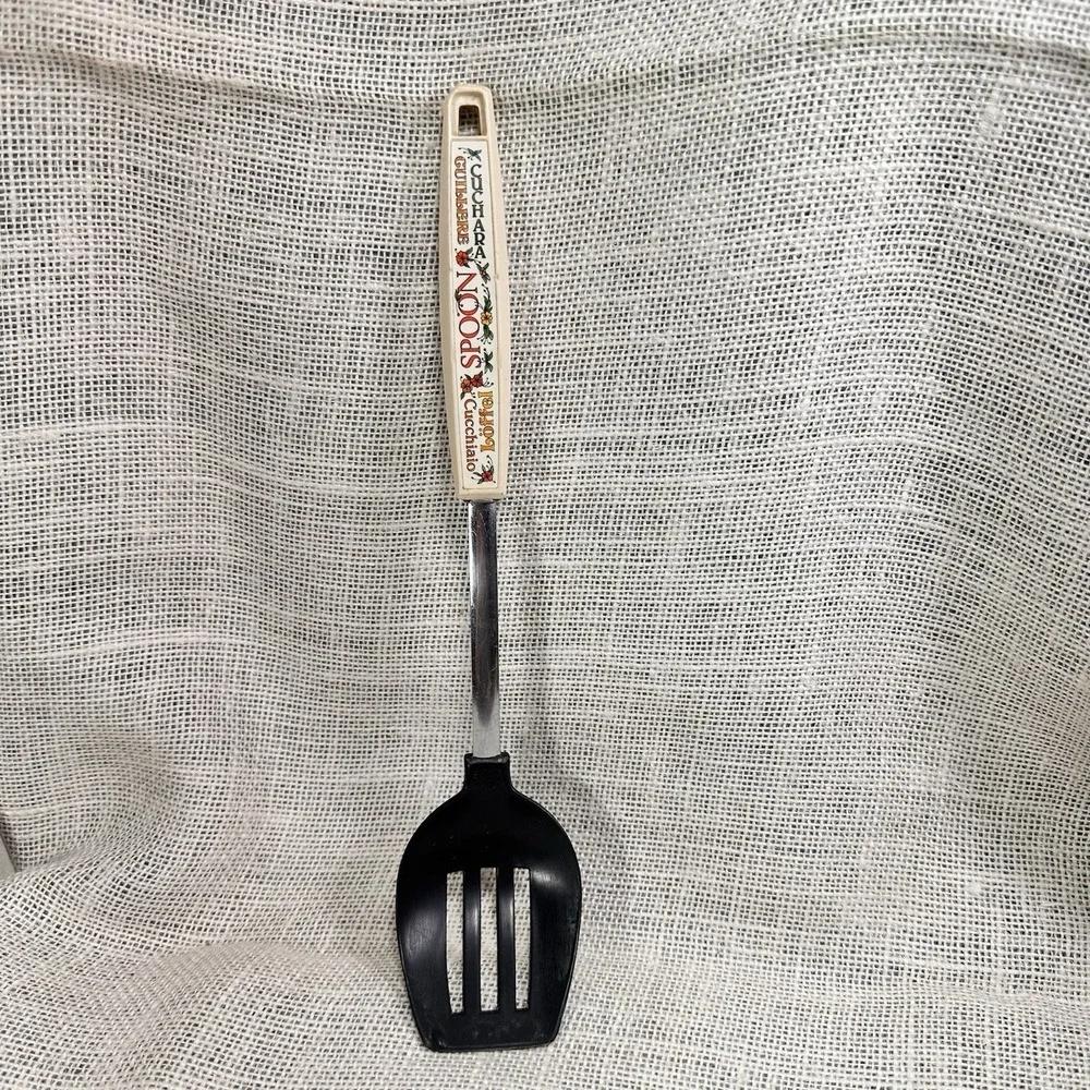 EKCO USA Slotted Spoon‎ Floral Handle Multilingual 